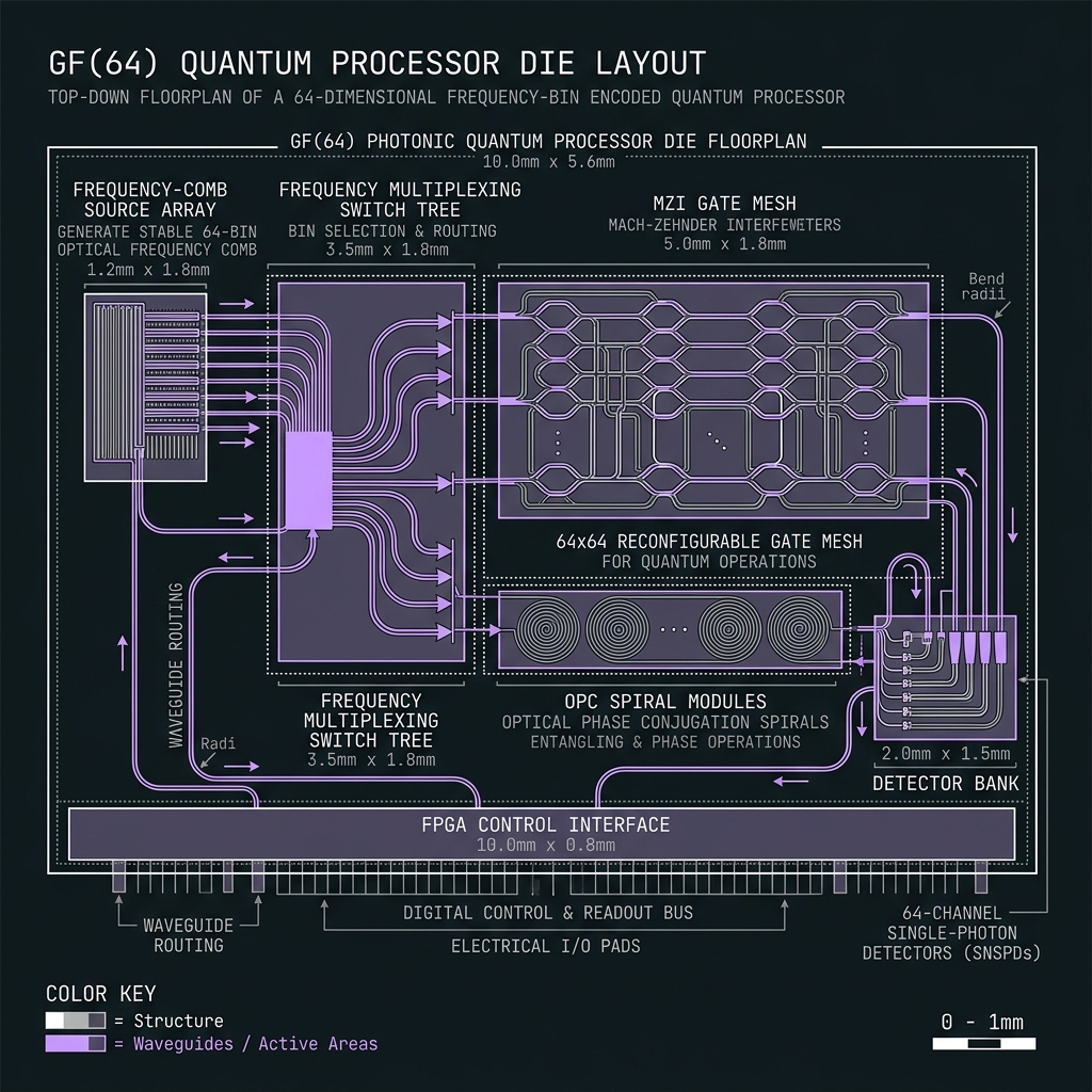 GF(64) photonic tile floorplan