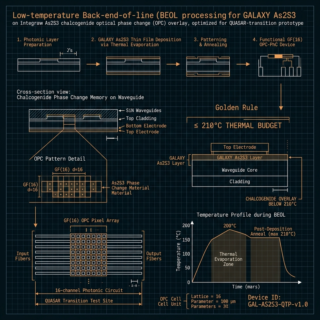 GALAXY As₂S₃ BEOL overlay — GF(16)=GF(2⁴), d=16, 50 GHz comb