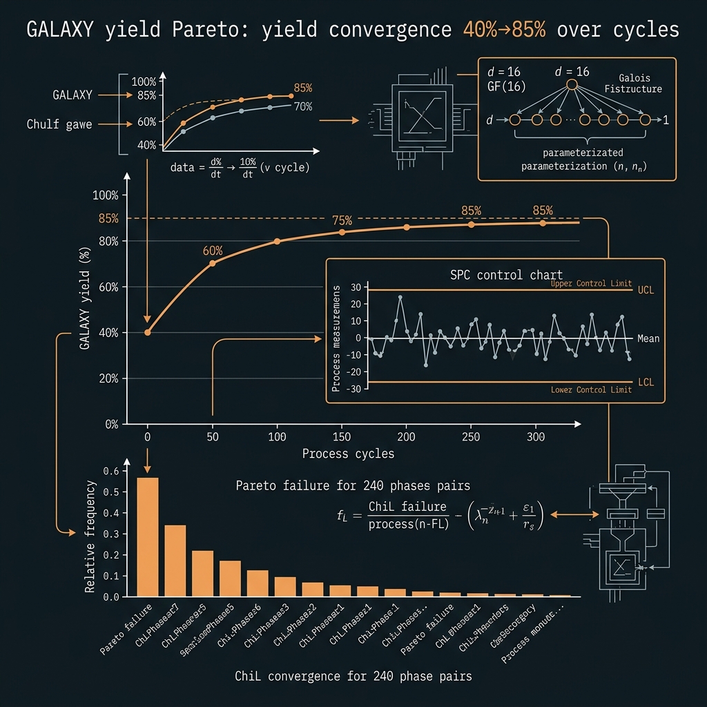 GALAXY Yield engineering Pareto — GF(16)=GF(2⁴), d=16, 50 GHz comb