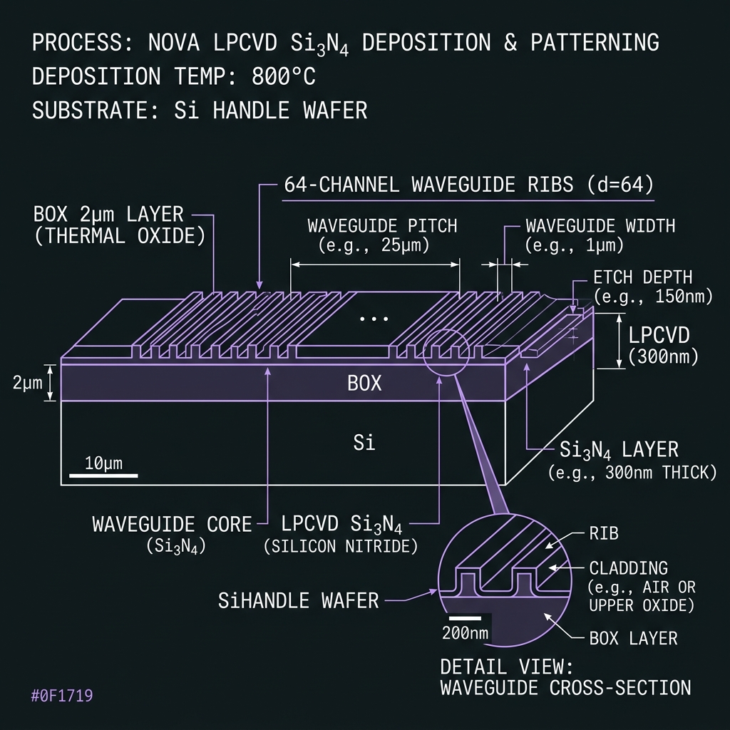 NOVA Substrate & LPCVD Si₃N₄ — GF(64)=GF(2⁶), d=64, 50 GHz comb