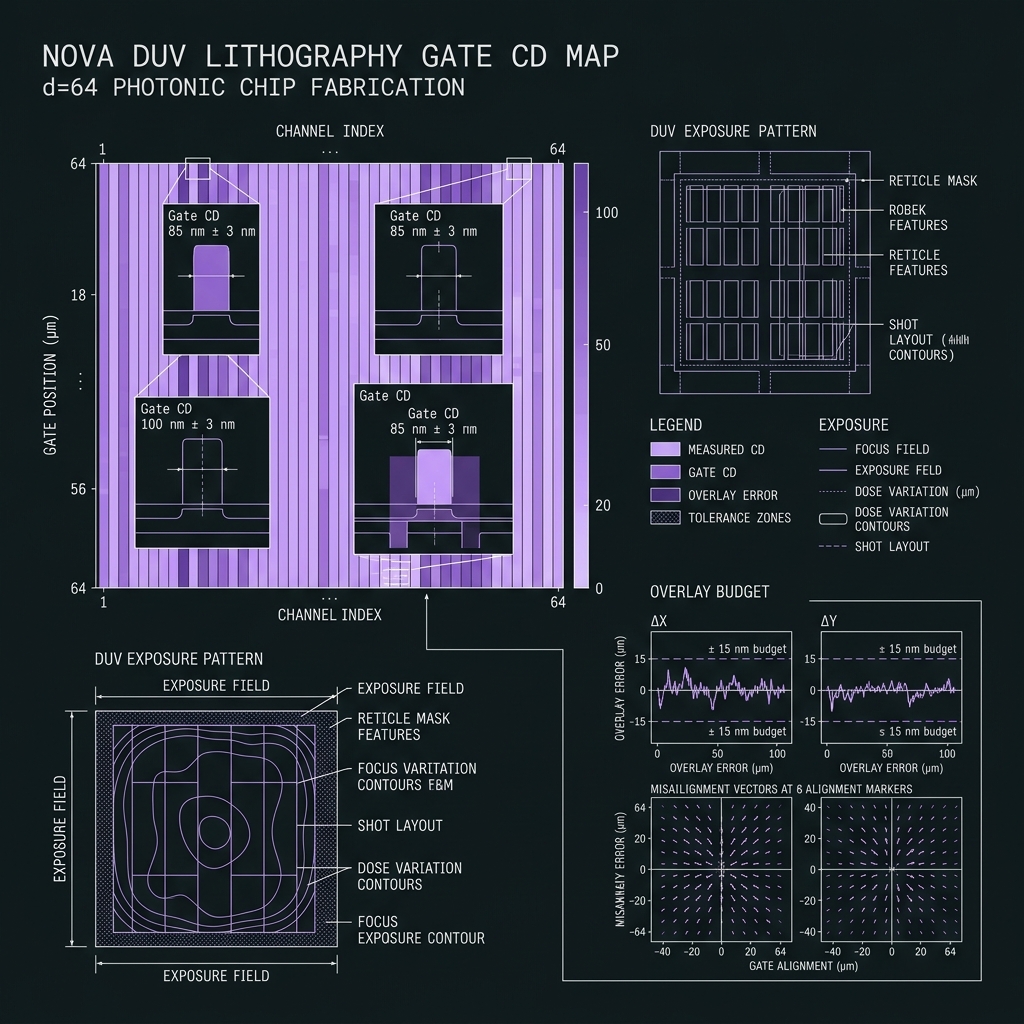 NOVA Lithography & gate patterning — GF(64)=GF(2⁶), d=64, 50 GHz comb