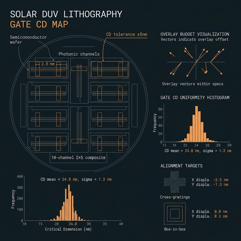 SOLAR Lithography & gate patterning — 2×5 composite qudit ℤ₁₀, d=10, 50 GHz comb