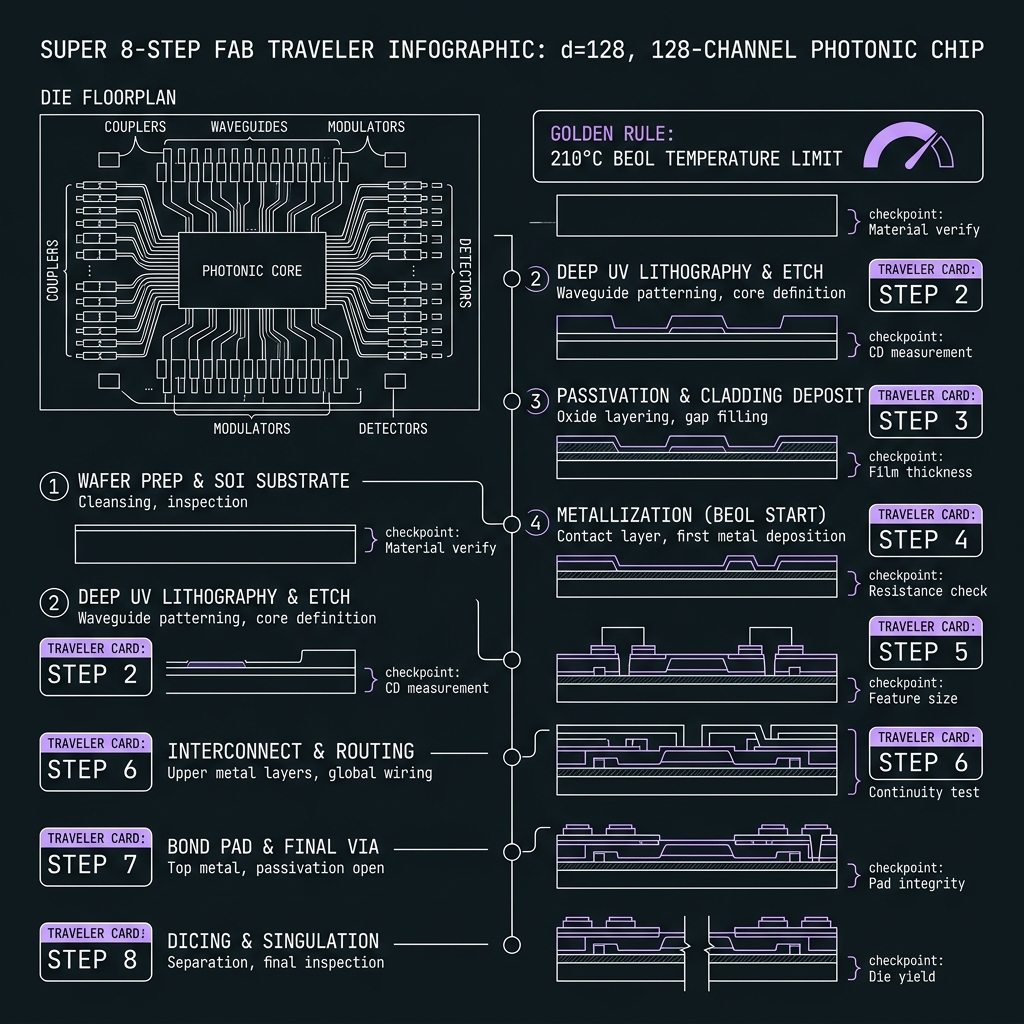 SUPER Eight-step process traveler hero — GF(128)=GF(2⁷), d=128, 35 GHz comb