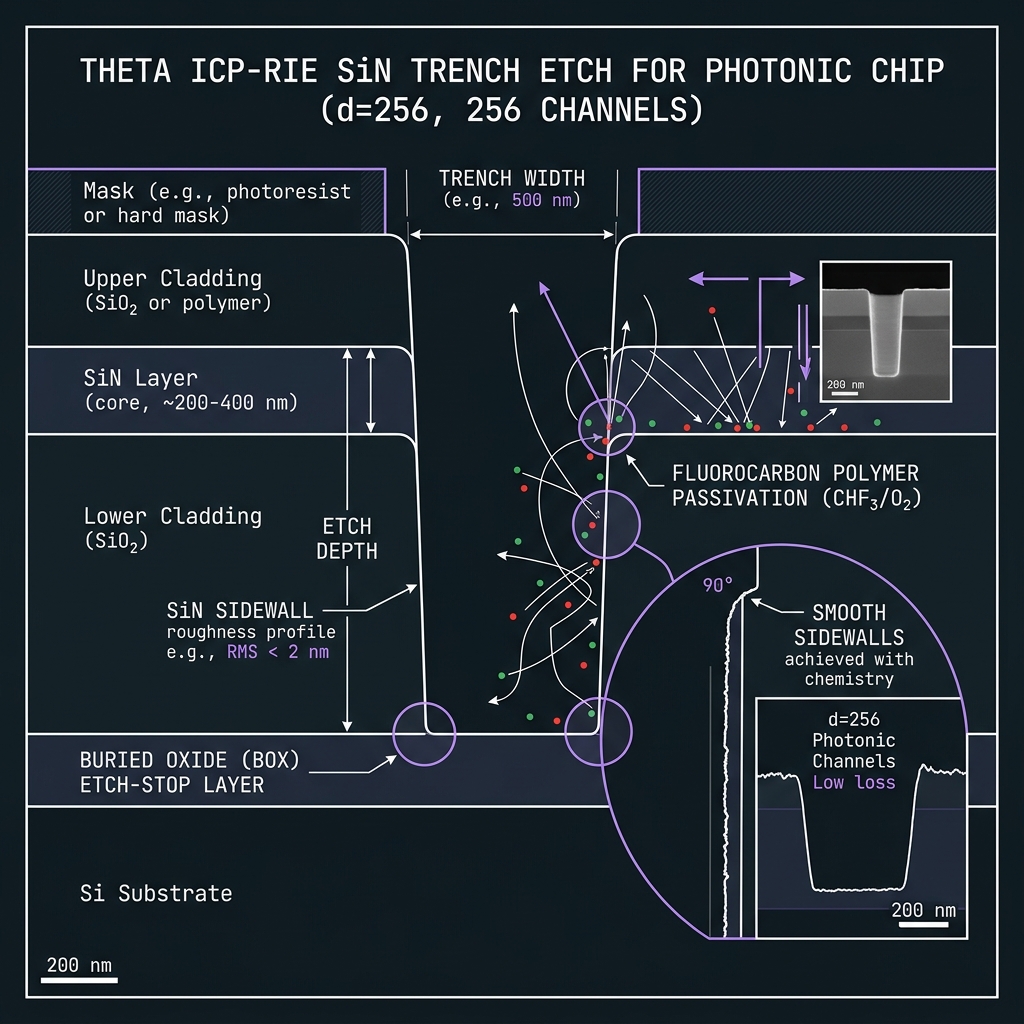 THETA ICP-RIE etch & sidewall — GF(256)=GF(2⁸), d=256, 25 GHz comb