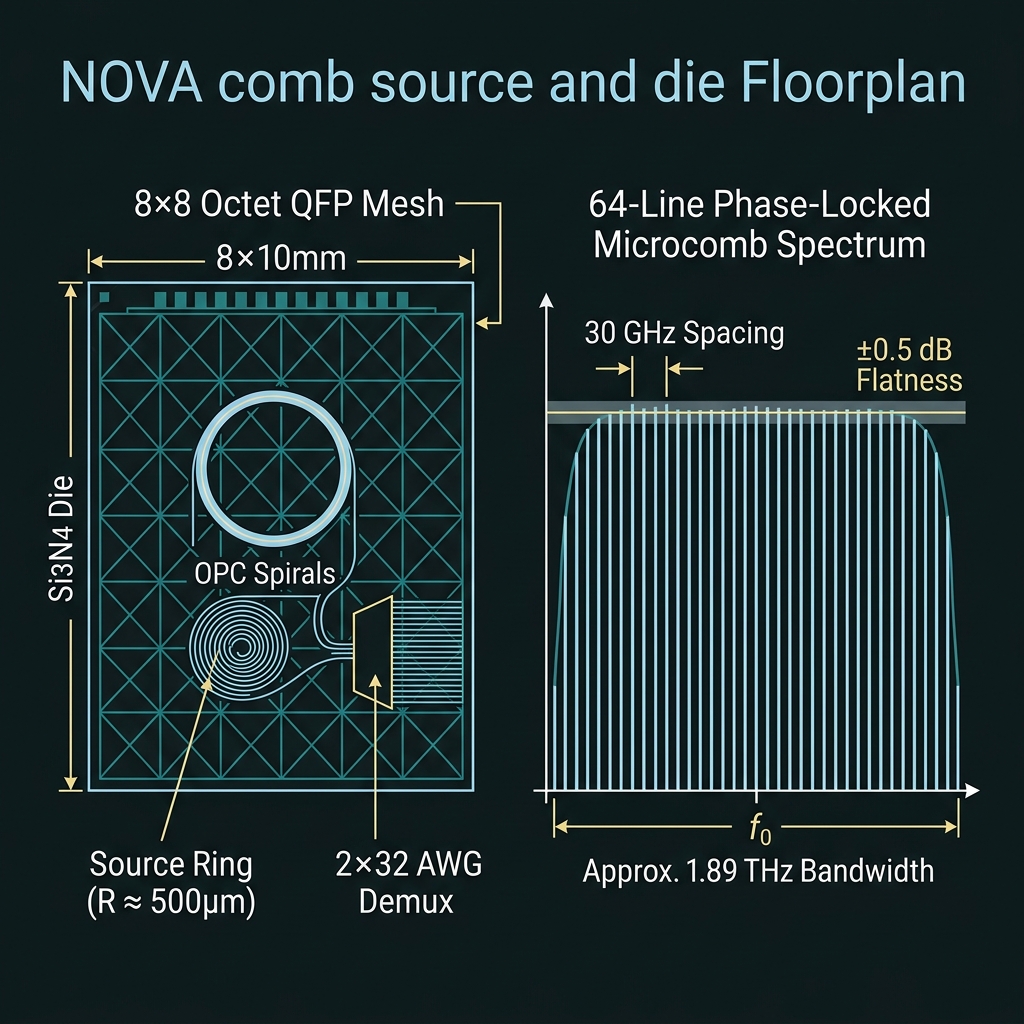 NOVA comb source and die floorplan
