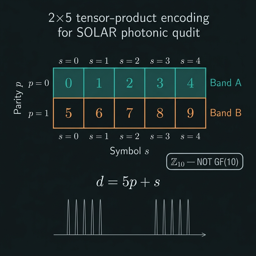 2×5 tensor-product encoding parity and symbol subspaces
