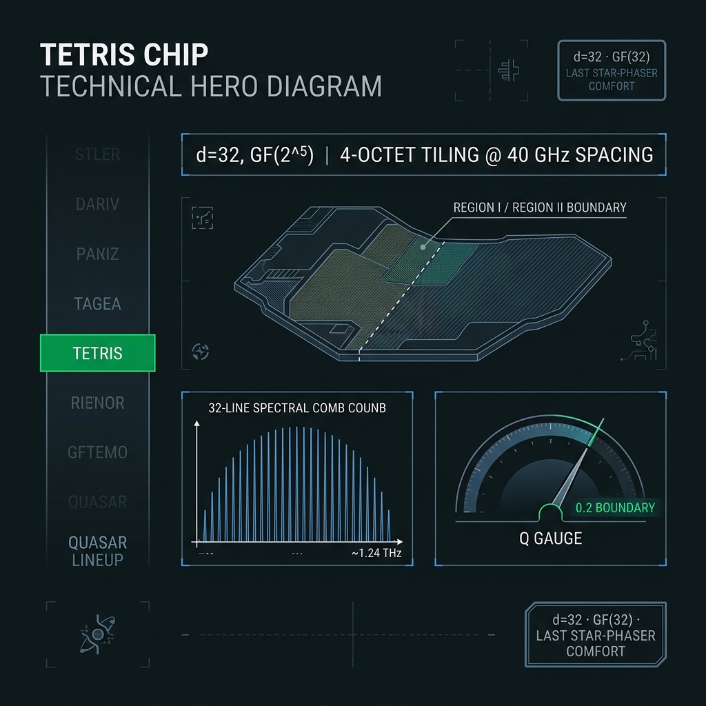 TETRIS GF(32) hero panel with 32 spectral lines