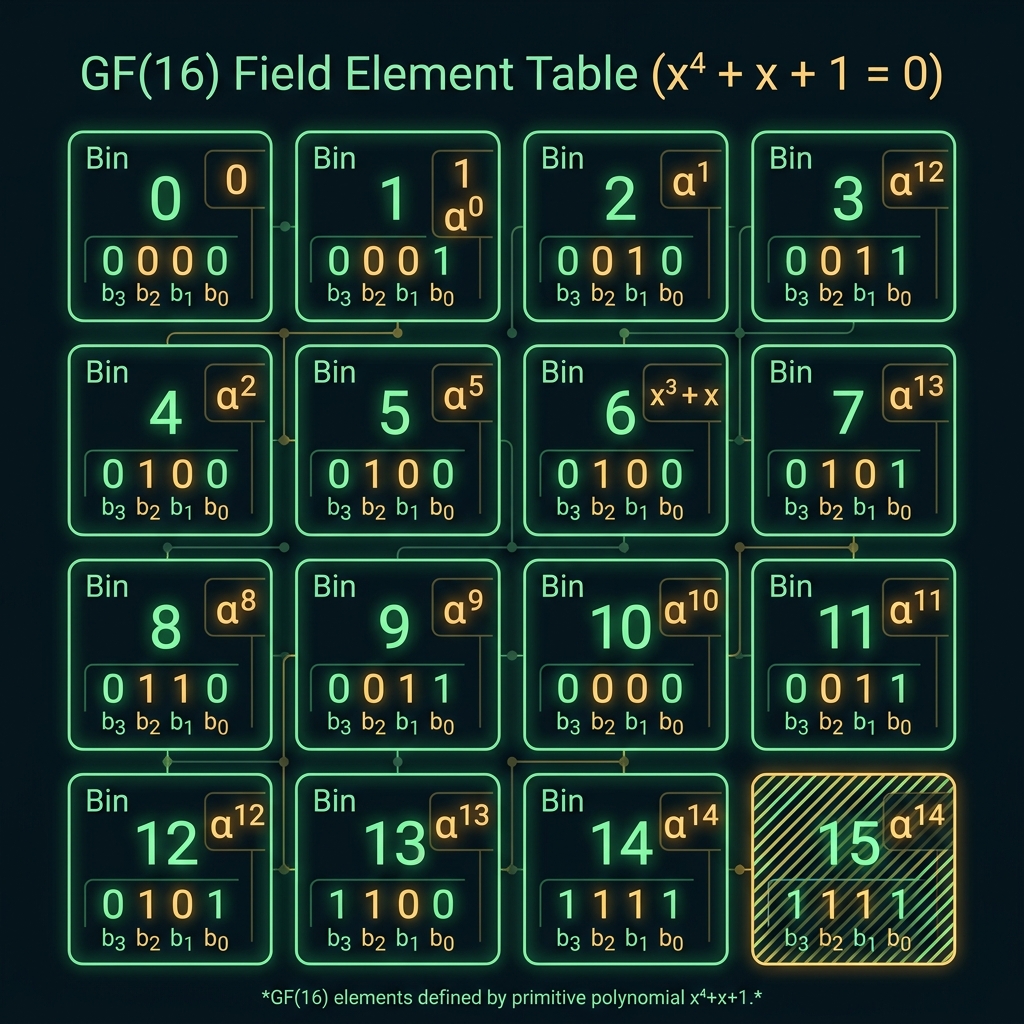 GF(16) bin to field element mapping