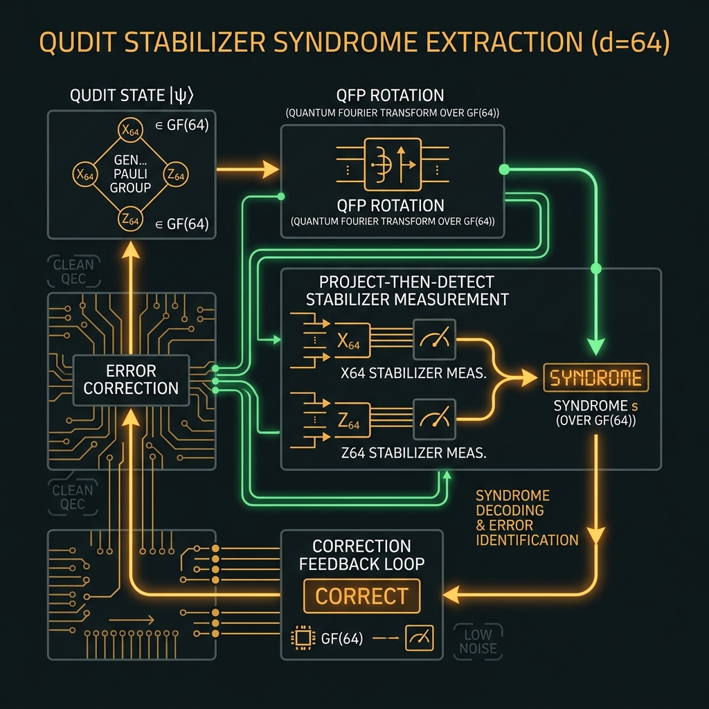 d=64 qudit stabilizer quantum error correction